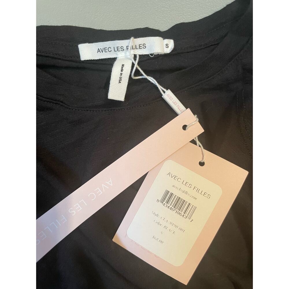 Avec Les Filles Black Shirt‎ Dress Short Sleeves Stretch Tie Size Small - Picture 3 of 7